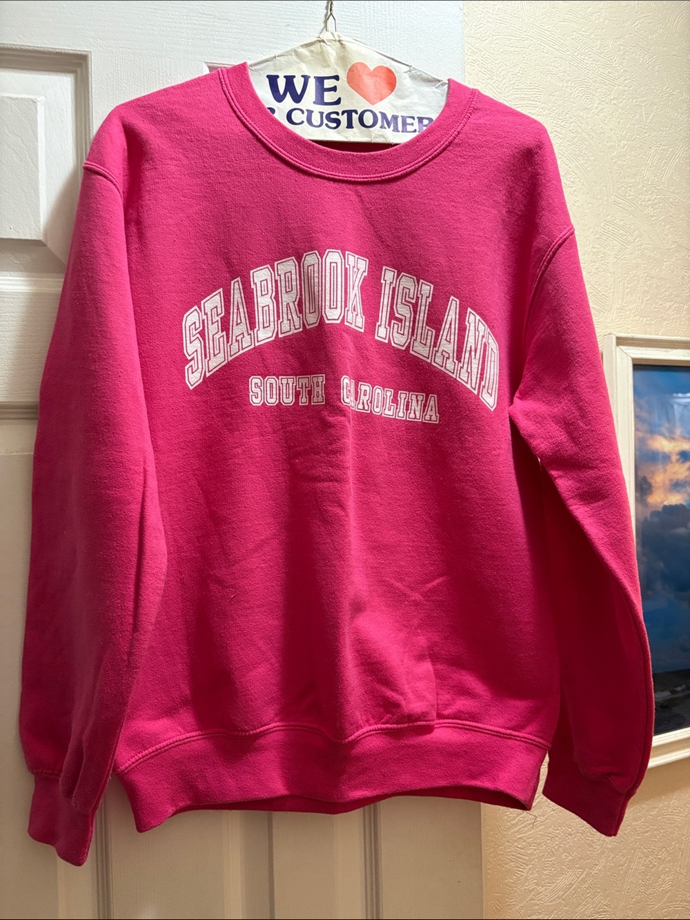 Seabrook Island South Carolina Pink Crewneck Sweatshirt, likely size small